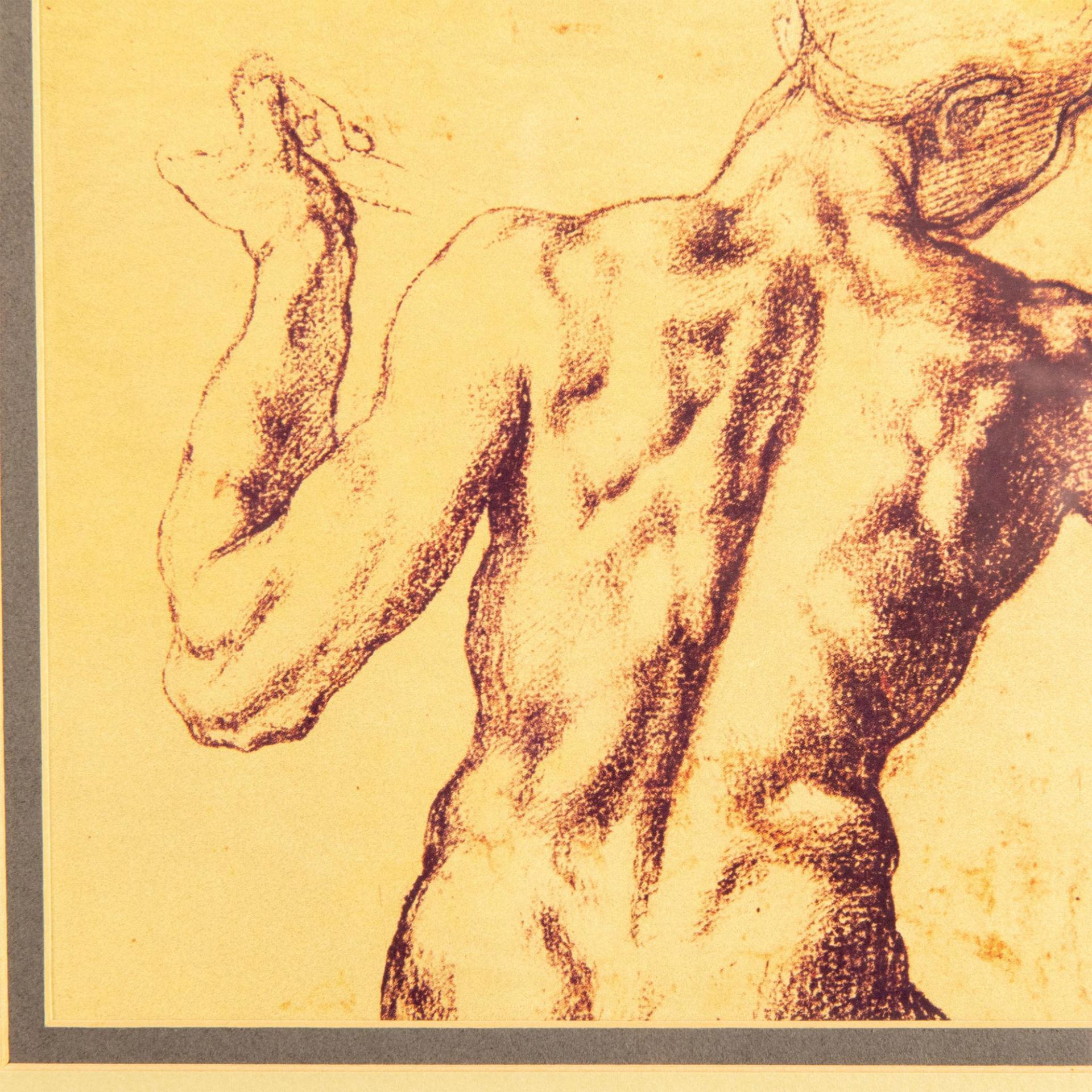 After Michelangelo, Male Nude Drawing on Paper - Image 4 of 5