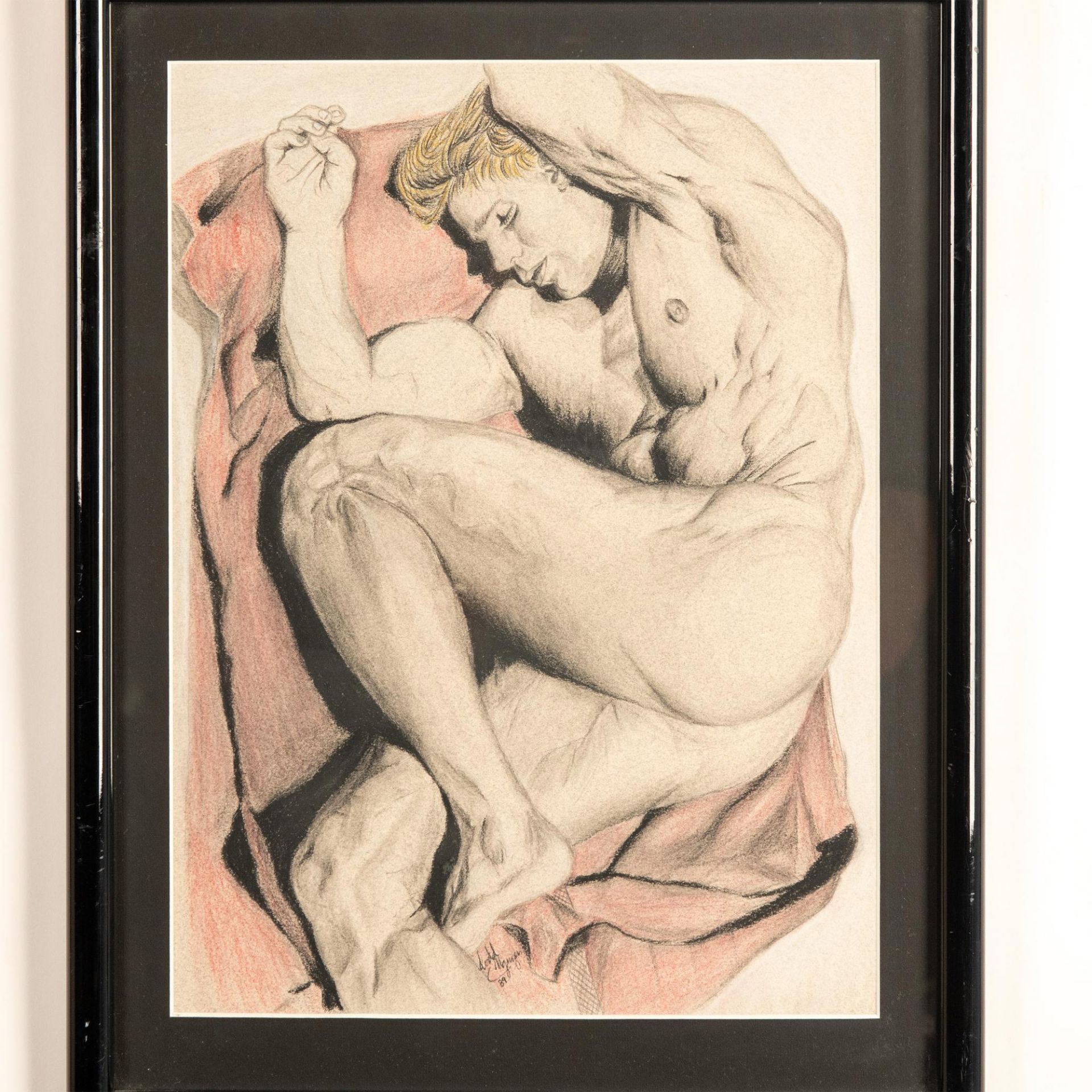 Original Drawing on Paper, Recumbent Nude Male, Signed - Bild 2 aus 5