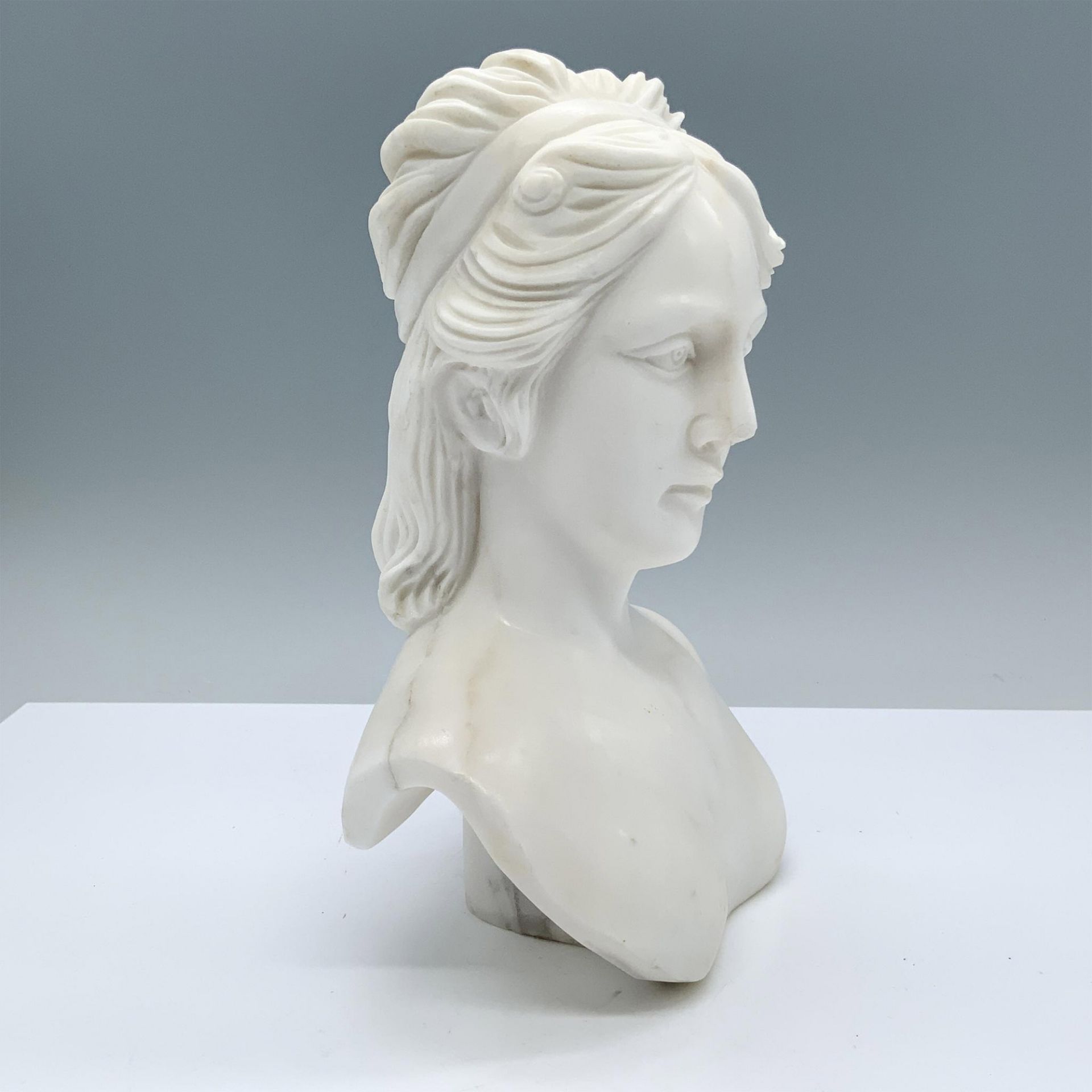 Classical Style Female White Marble Bust - Image 3 of 4