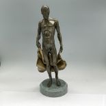 Bronze Sculpture, Nude Man Holding A Cape