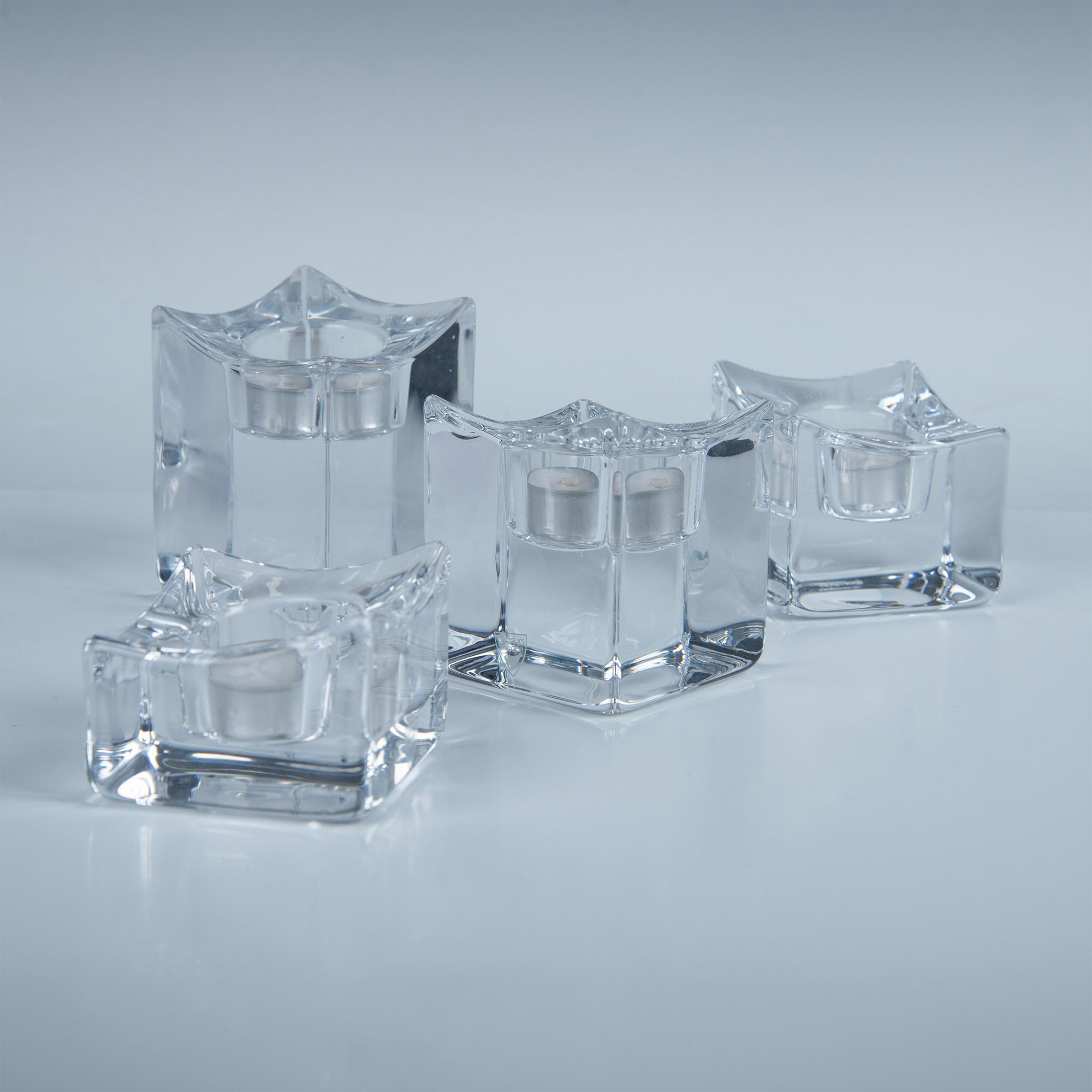 4pc Set of Orrefors Slanted Cube Votive Candle Holders - Image 7 of 7