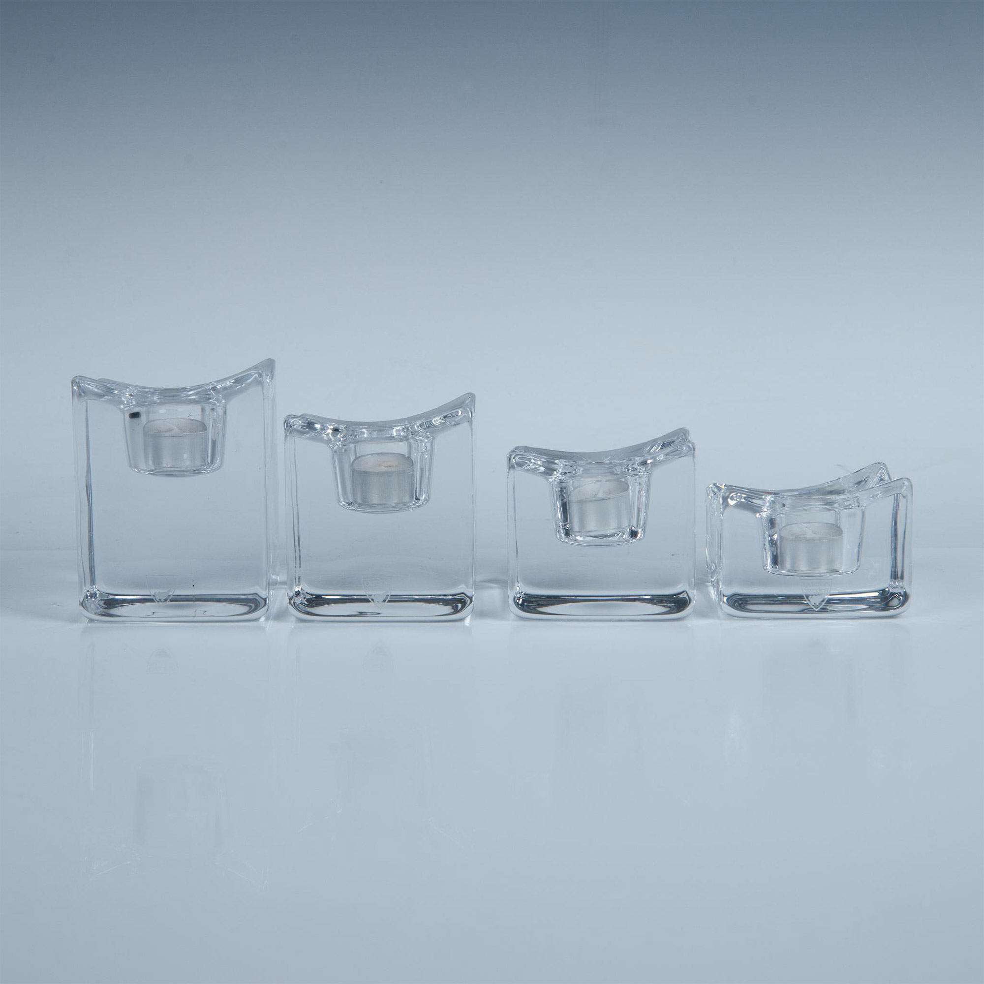 4pc Set of Orrefors Slanted Cube Votive Candle Holders - Image 2 of 7