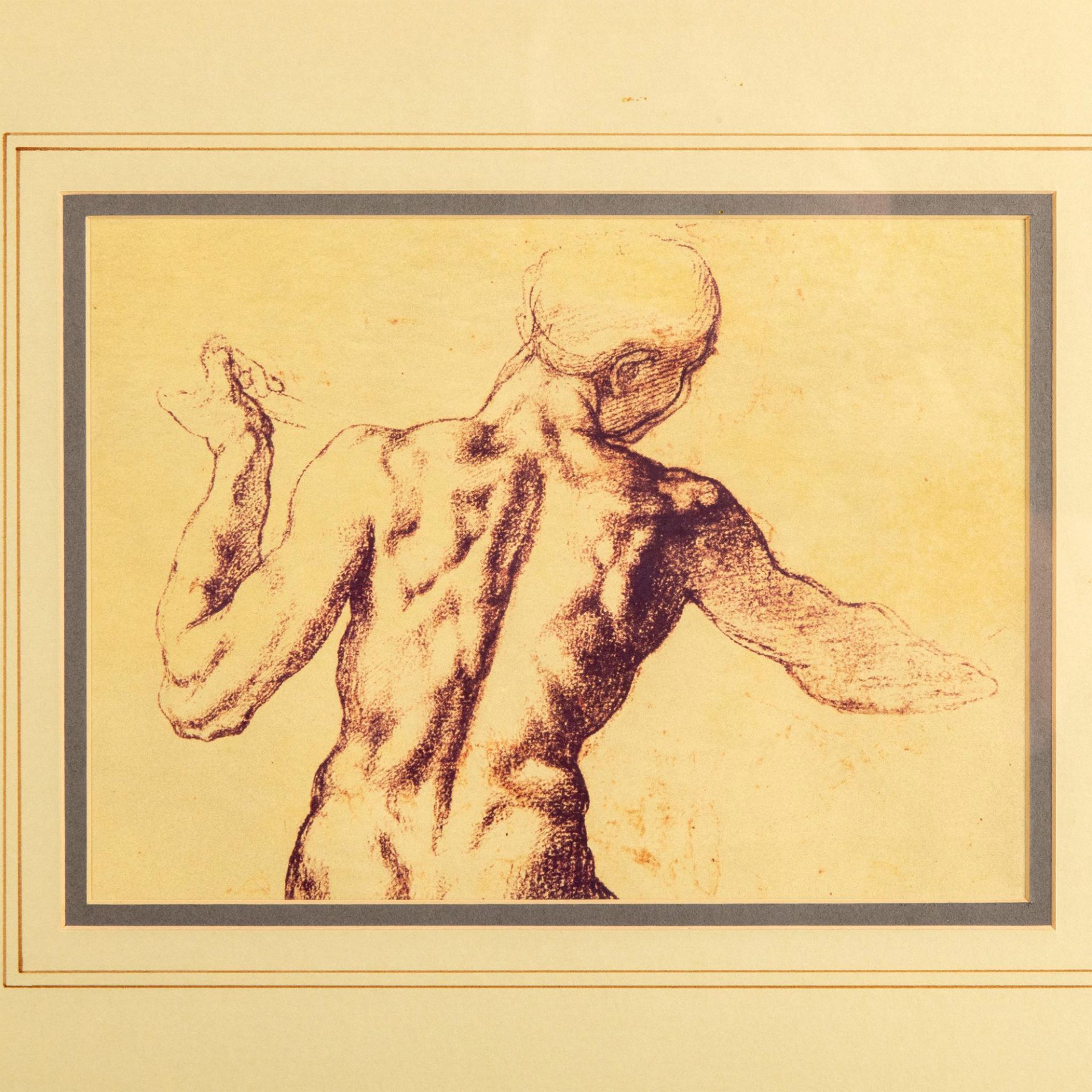 After Michelangelo, Male Nude Drawing on Paper - Image 2 of 5