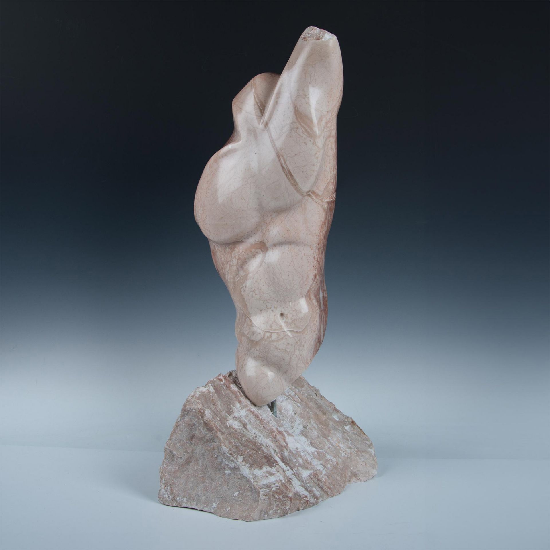 Bryan Ross Carved Marble Sculpture with Base, Male Torso