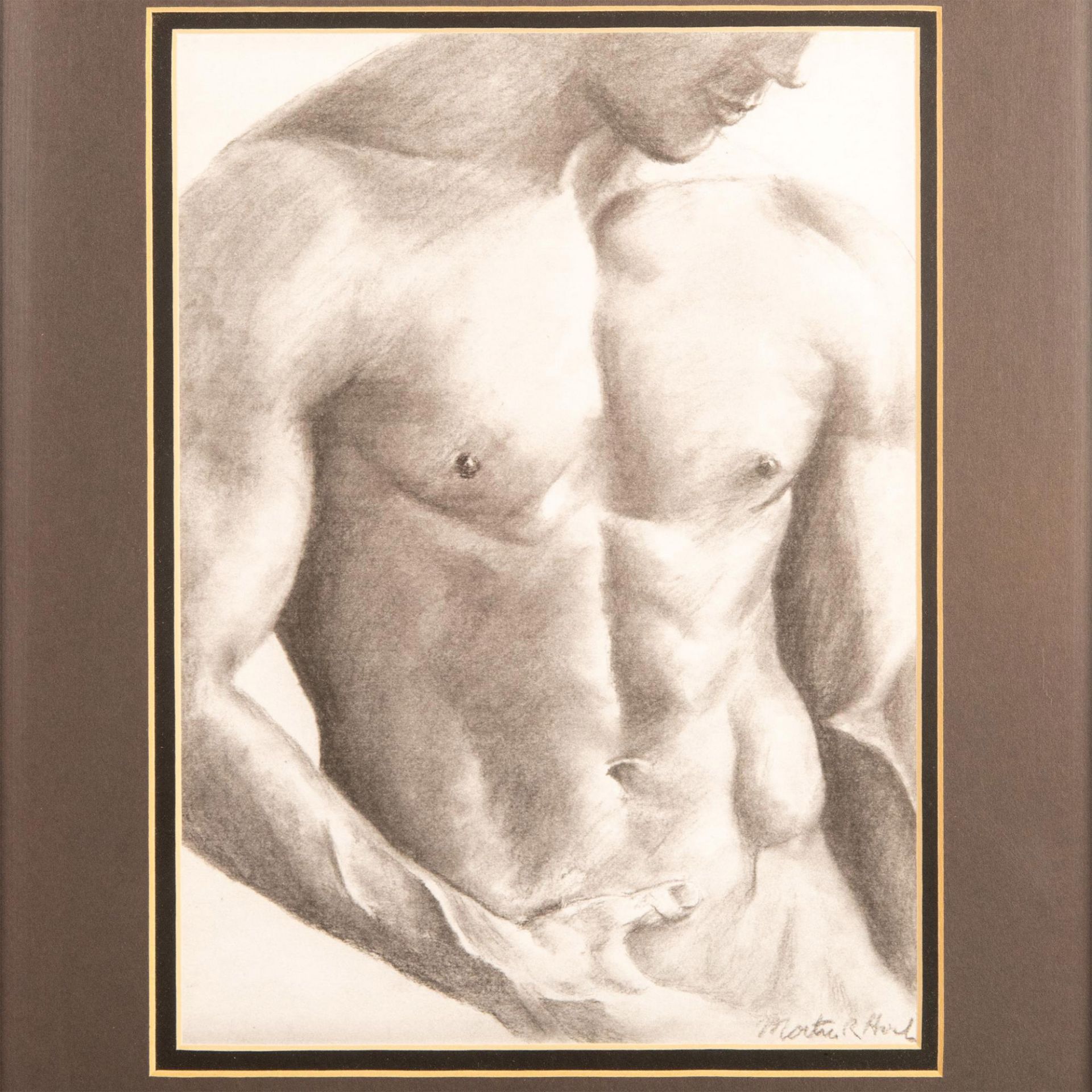Original Drawing on Paper, Homoerotic Male Nude Torso Signed - Image 2 of 5
