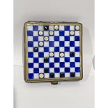 Limoges France Keepsake Box, Cobalt and White Checker Board