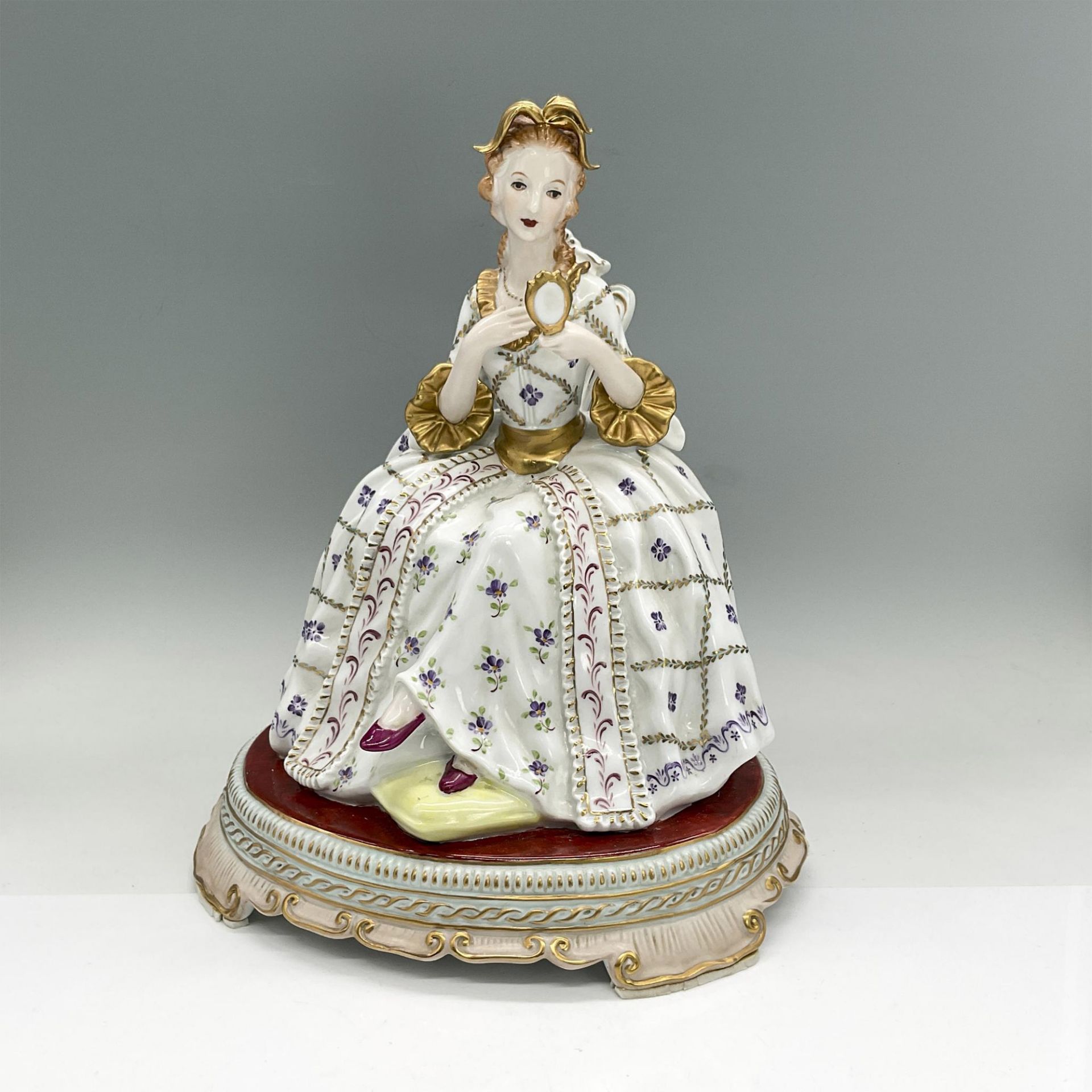 RK Dresden Porcelain Figural, Lady Holding Mirror
