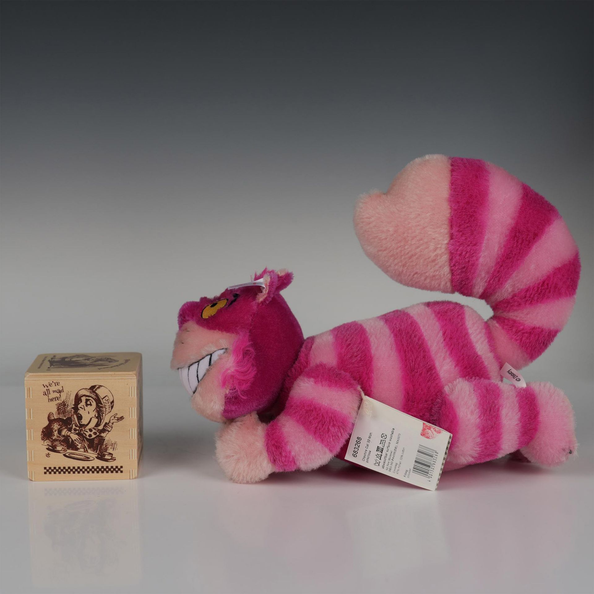 2pc Steiff Cheshire Cat, Alica in Wonderland and Wooden Box - Bild 3 aus 5