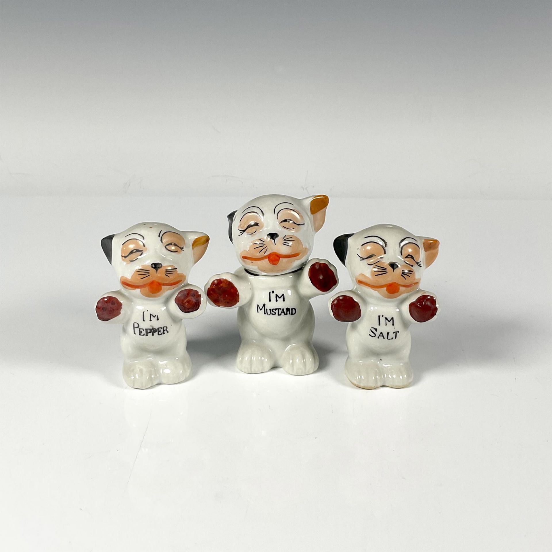 3pc Japanese Porcelain Cat Condiment Holders