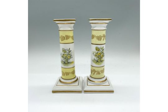 Pair of A Mottahedeh Design Yellow Floral Candlesticks - Image 1 of 3