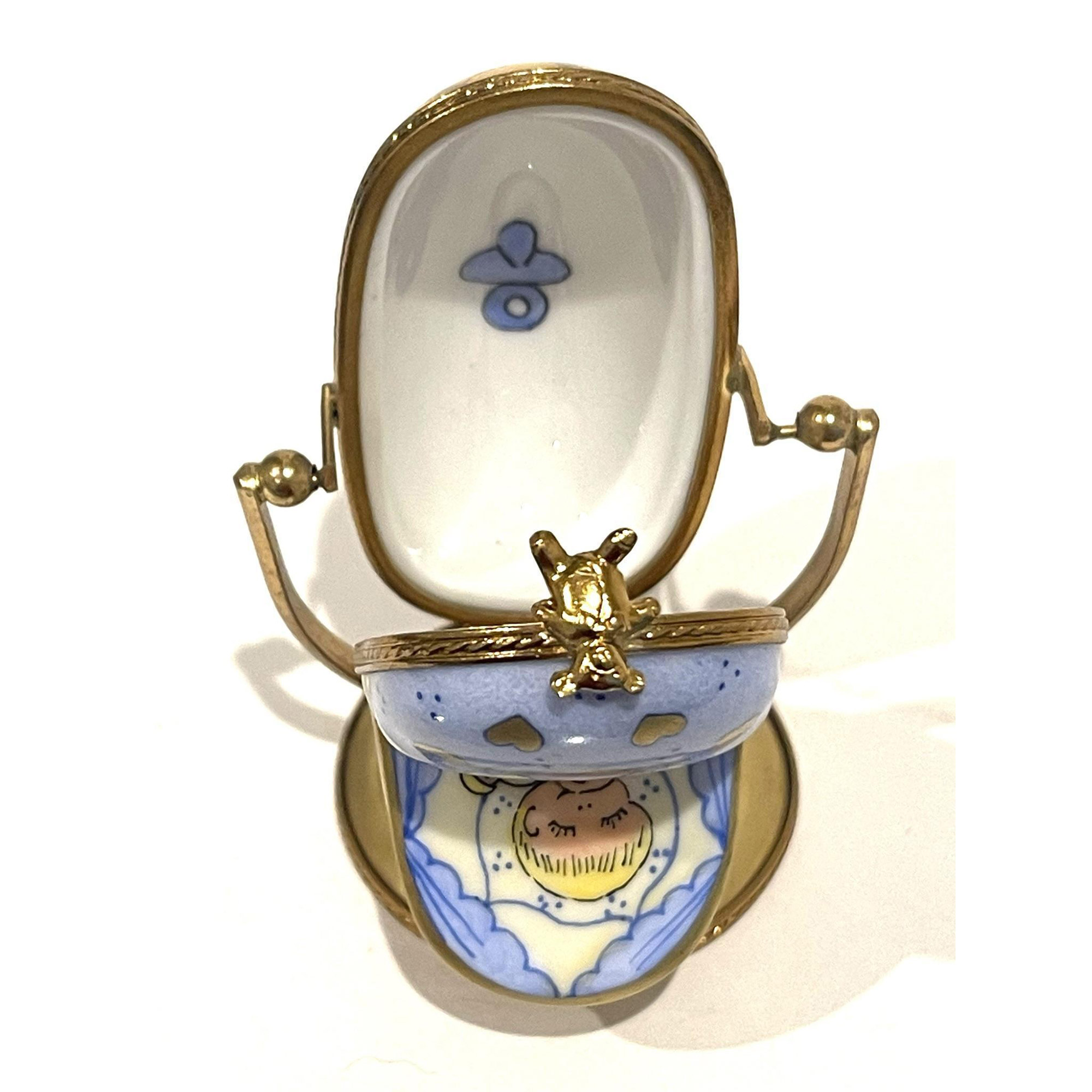 Limoges France Keepsake, Blue Baby Carriage Pram Numbered - Image 3 of 4