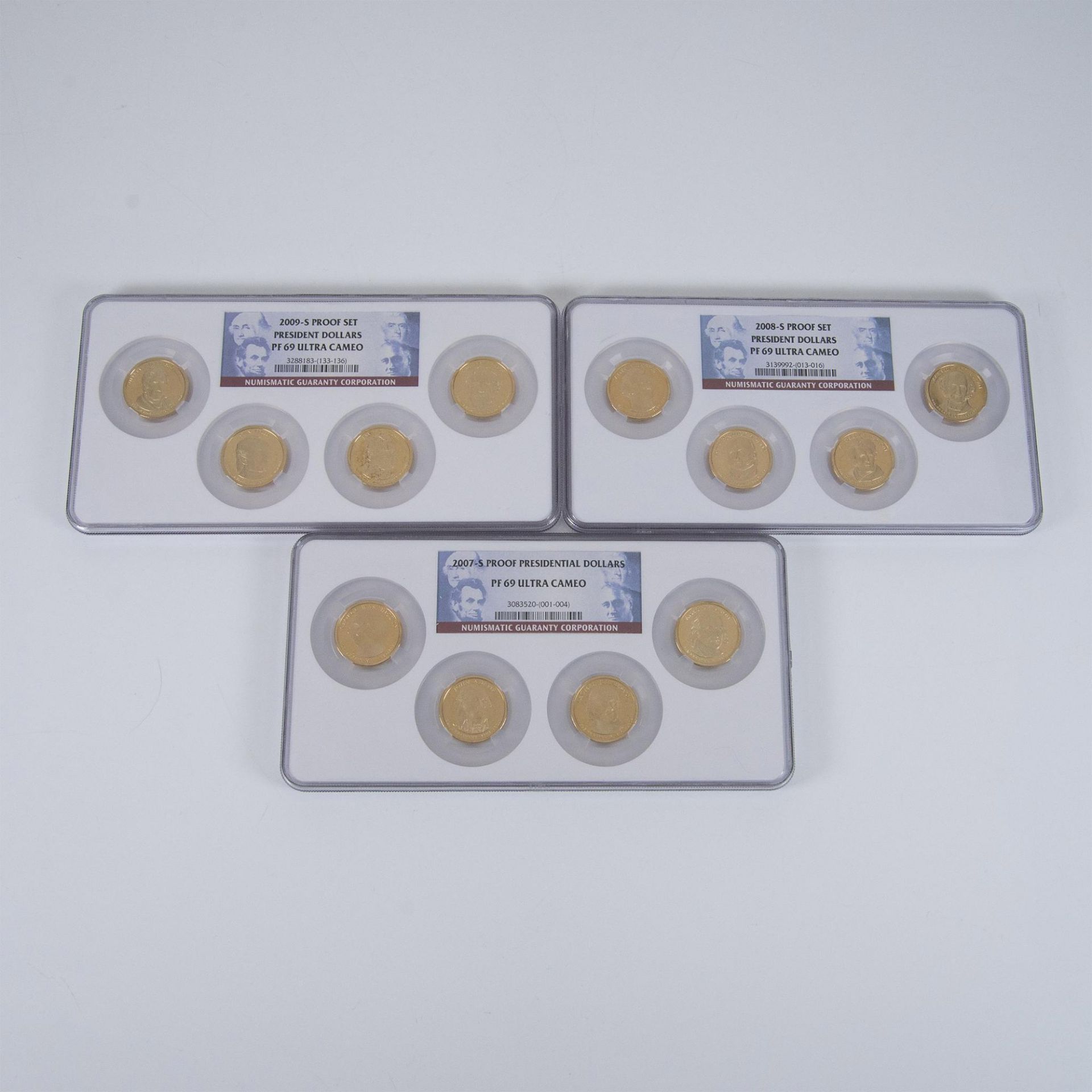 3pc 2007, 2008 and 2009-S Presidential Dollar Coin Sets NGC PF69 UCAM - Bild 2 aus 7