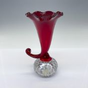 Vintage Tiffin Red Cornucopia on Bubble Glass Vase