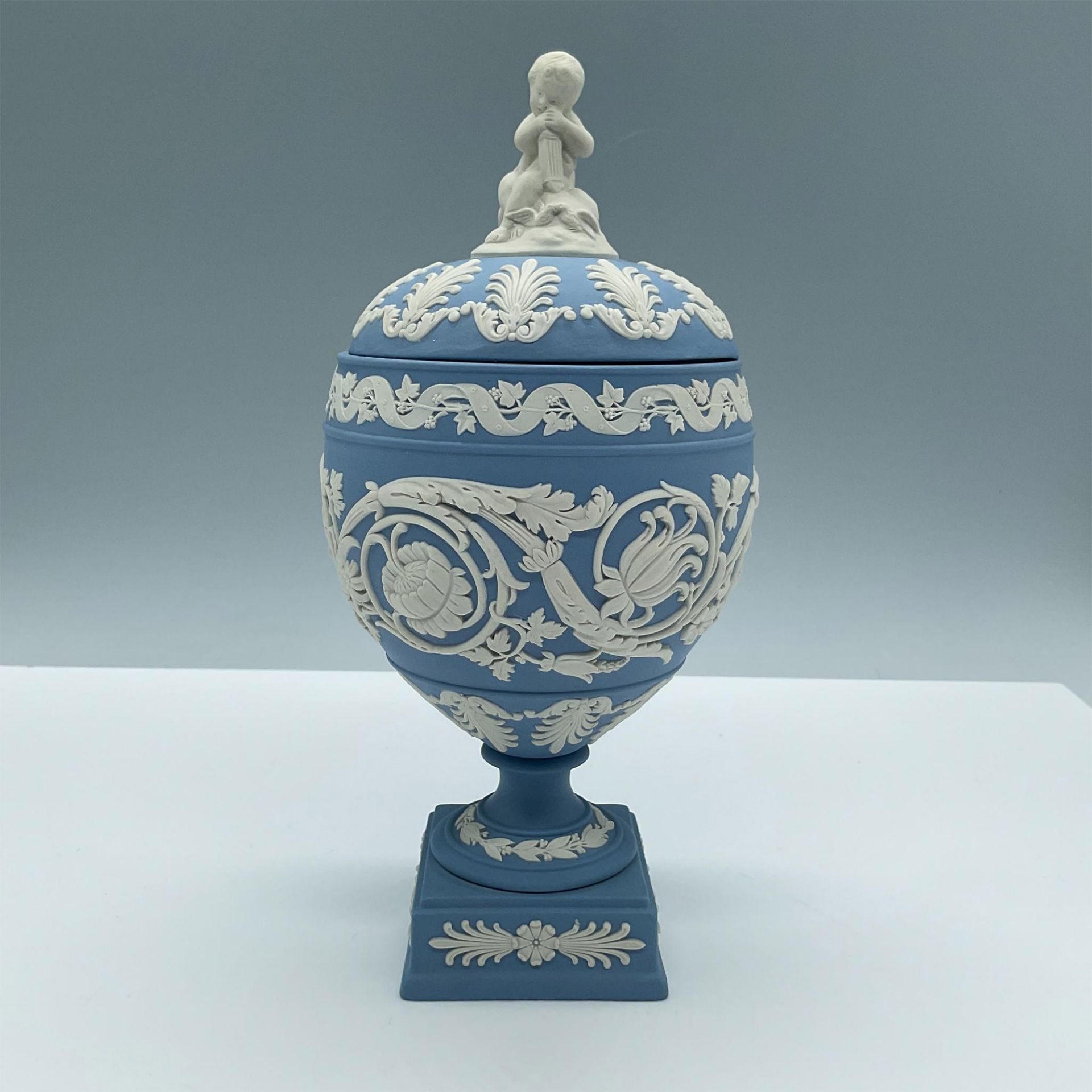 Wedgwood Pale Blue Jasperware Arabesque Vase