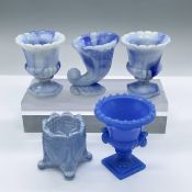 5pc Footed Blue Glass Toothpick Holders