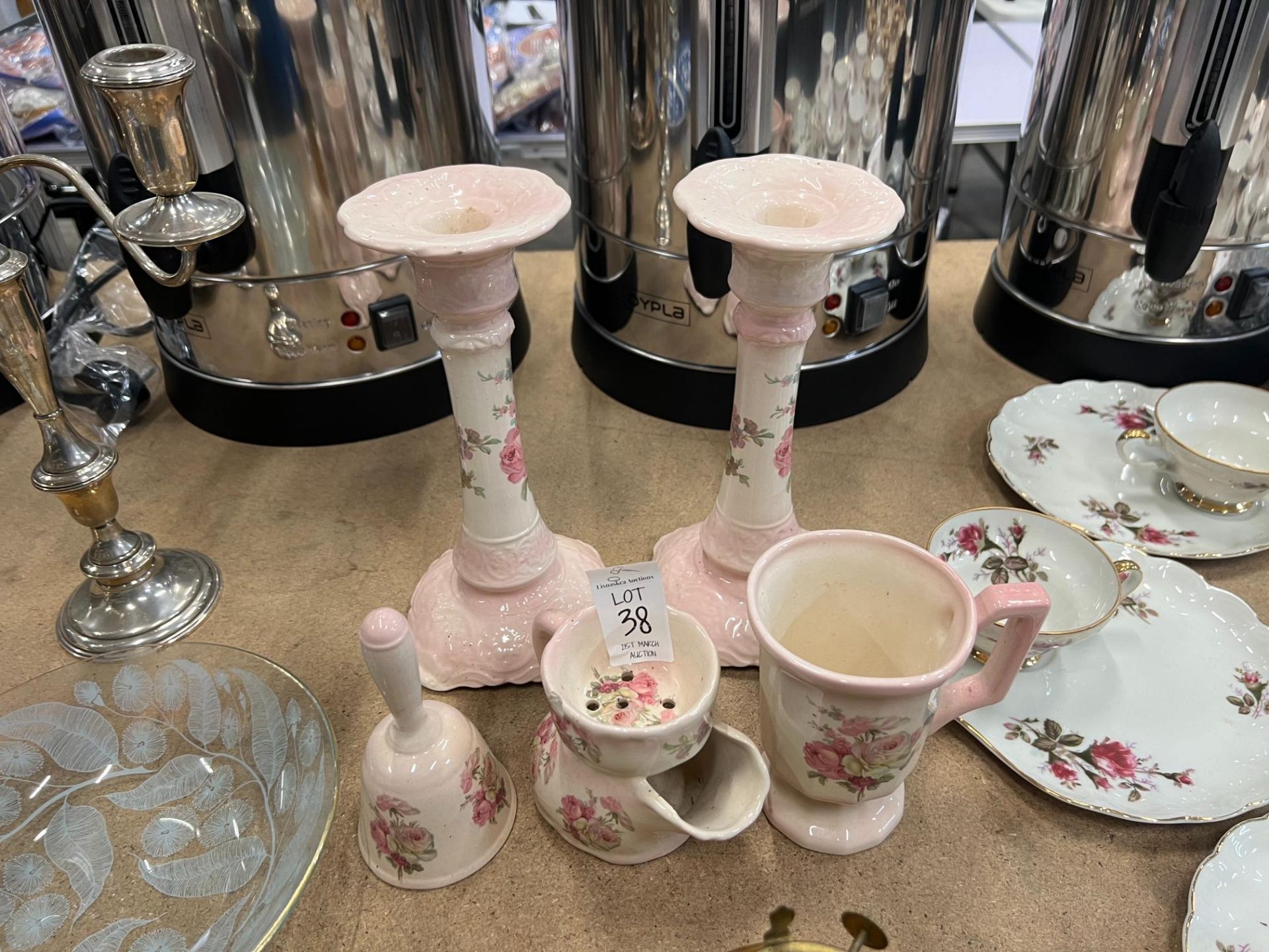 5X ASSORTED PINK FLORAL PIECES INC 2 CANDLE STICKS