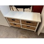 WHITE WOODEN STORAGE UNIT WITH 4 BASKETS