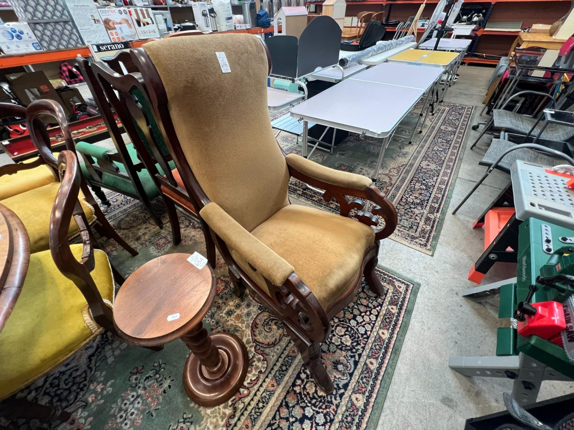 EDWARDIAN BROWN UPHOLSTERED ARMCHAIR