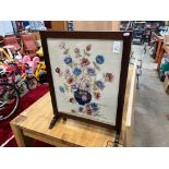 FLORAL TAPESTRY FIRE SCREEN IN MAHOGANY SURROUND