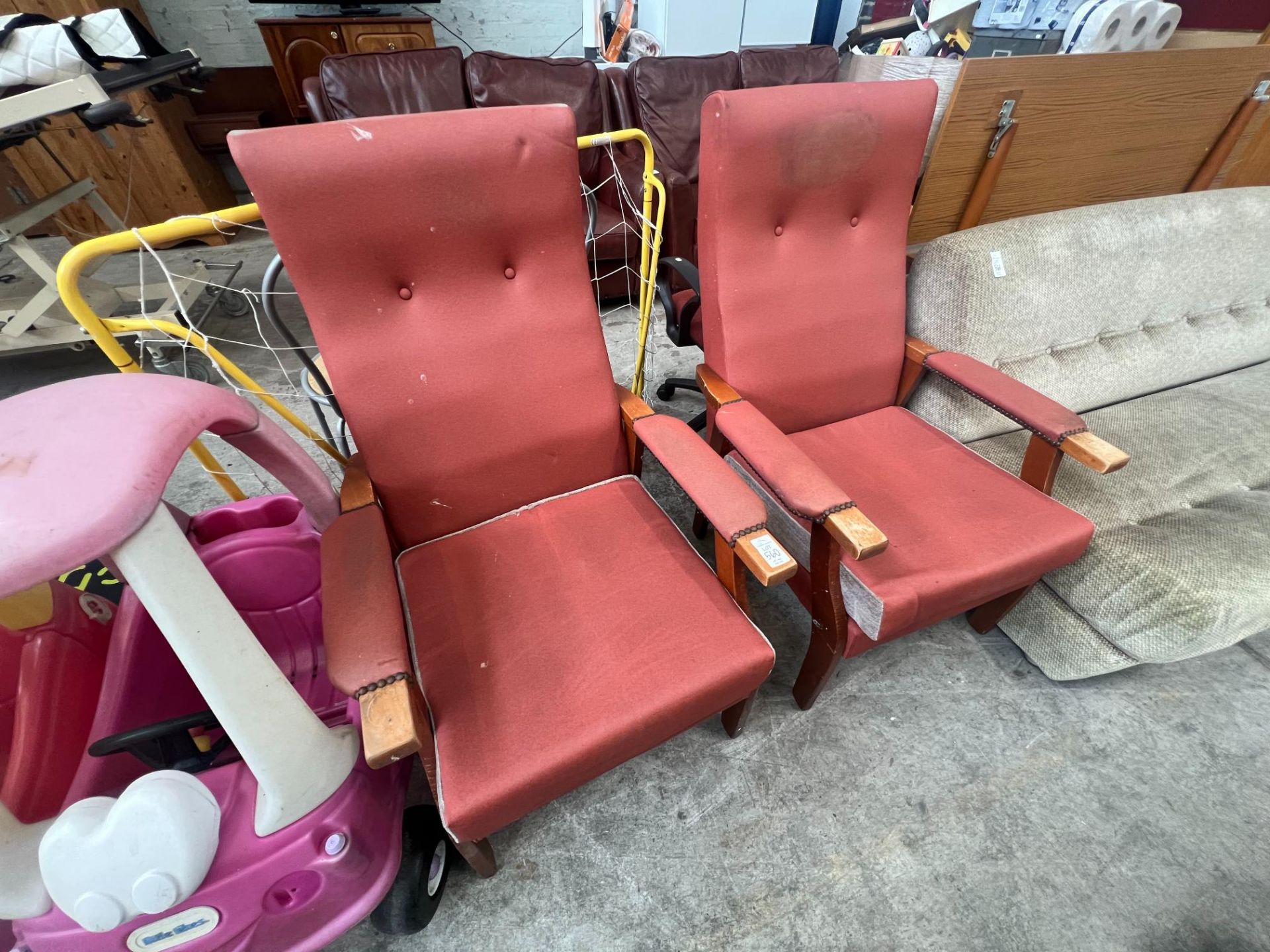 PAIR OF RED ARMCHAIRS