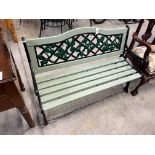 GREEN WOODEN BENCH W/ CAST IRON BENCH ENDS