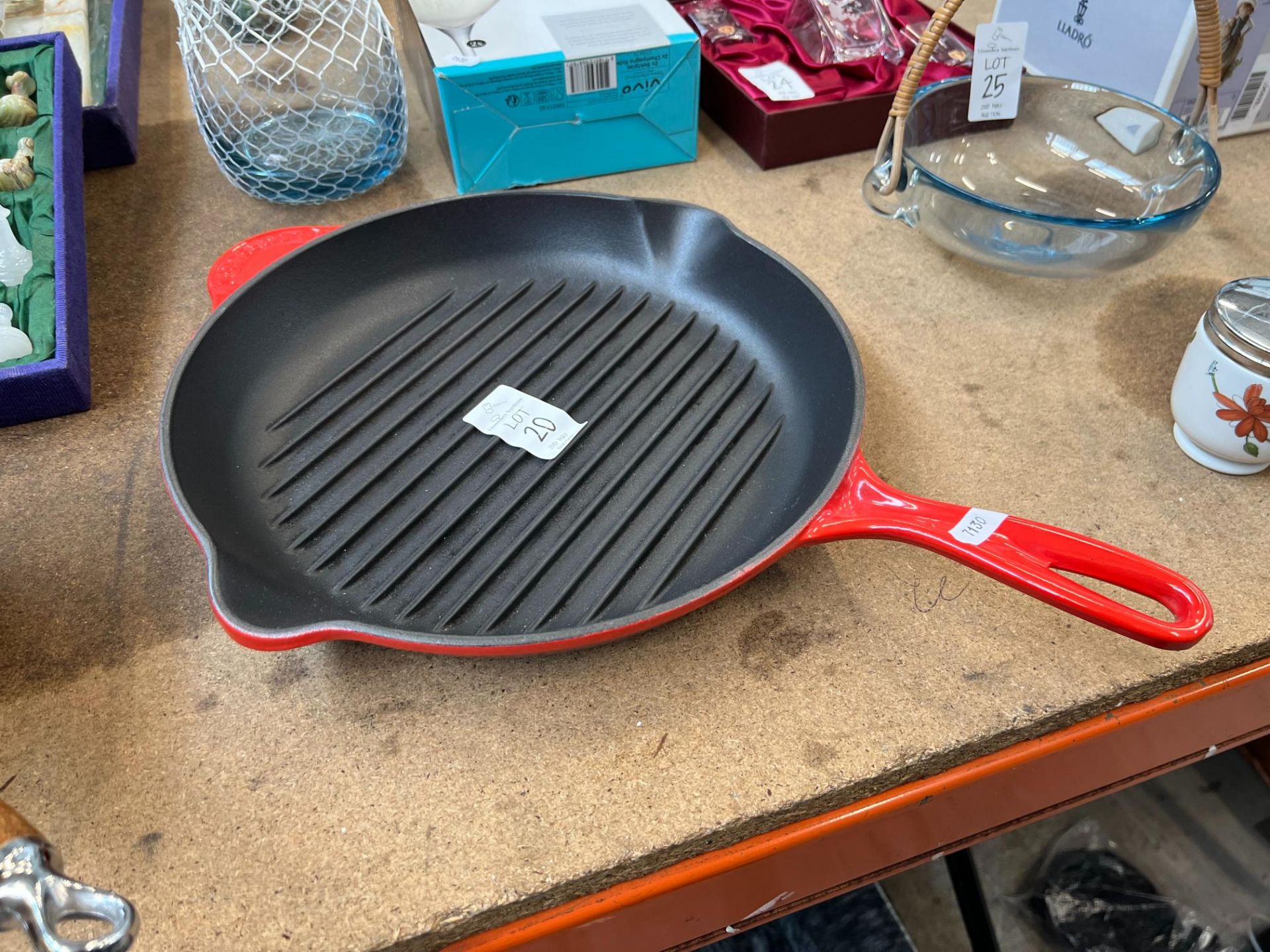 LE CREUSET RED CAST IRON GRIDDLE PAN (NEW)