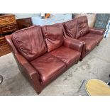 2X BROWN LEATHER 2-SEATER SOFAS