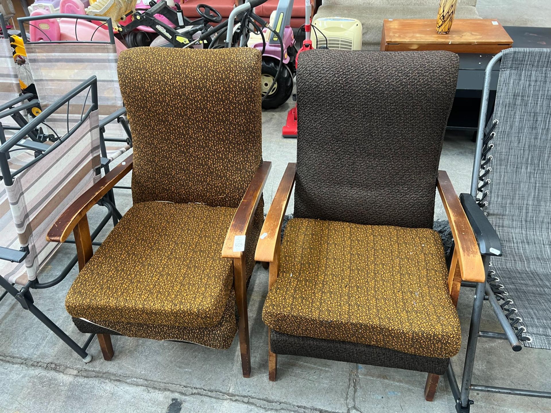 PAIR OF FABRIC FIRESIDE ARMCHAIRS