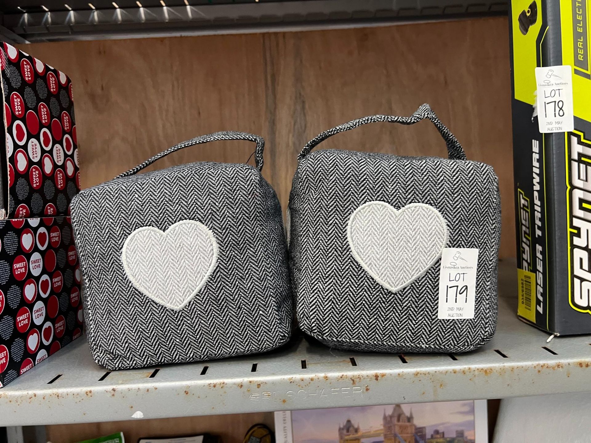 PAIR OF HEART DESIGN GREY DOOR STOPS (NEW)