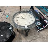 GLASS TOPPED ROUND TABLE WITH CLOCK