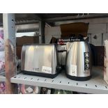 RUSSELL HOBBS STAINLESS STEEL KETTLE (NO LID) & 2-SLICE TOASTER (WORKING)