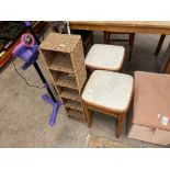 PAIR OF STOOLS AND WOVEN STORAGE UNIT