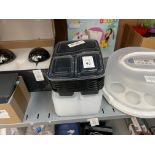 STACK OF SECTIONED FOOD CONTAINERS & LIDS