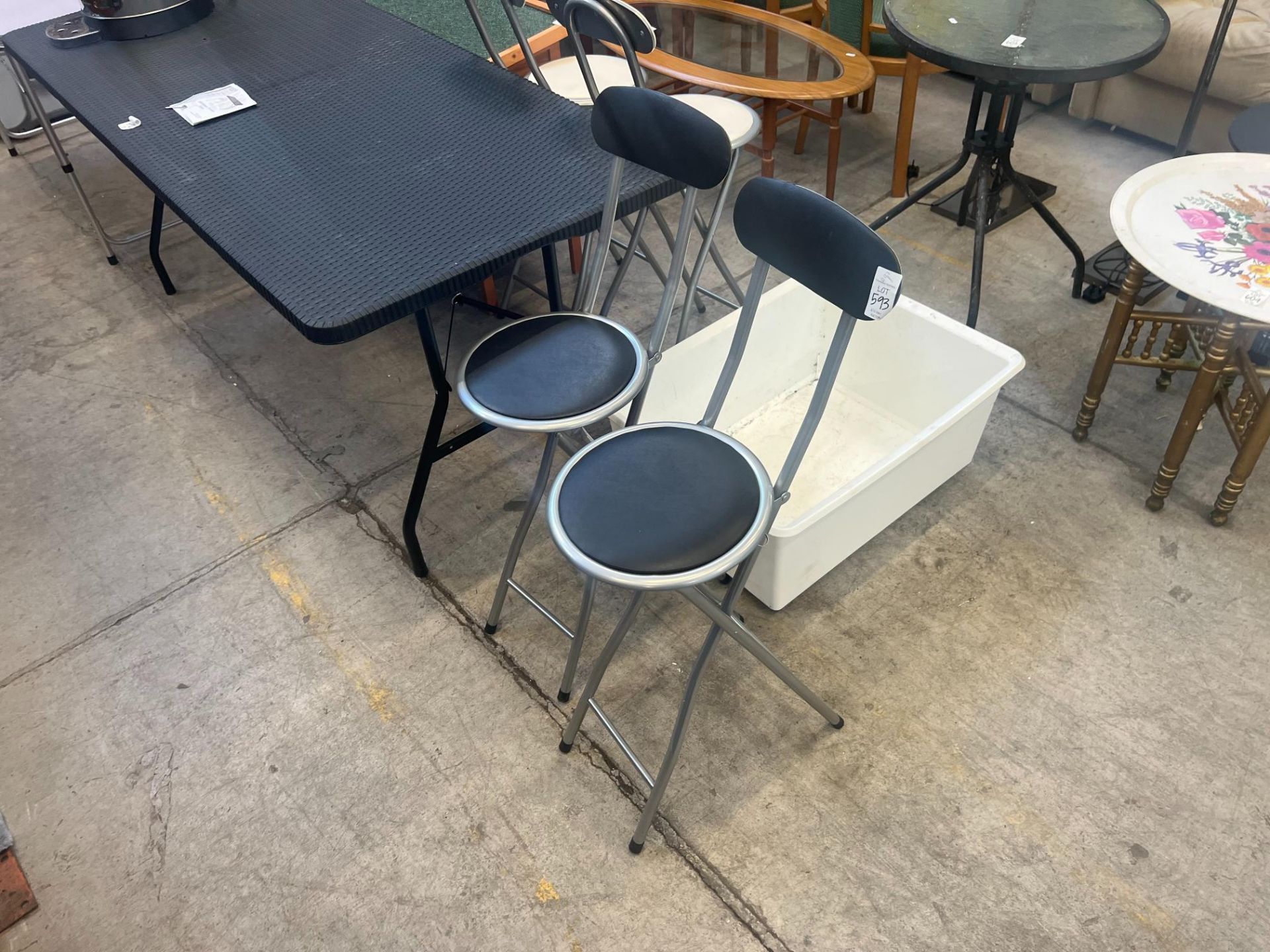 PAIR OF BLACK AND GREY FOLD OUT HIGH CHAIRS (NEW)