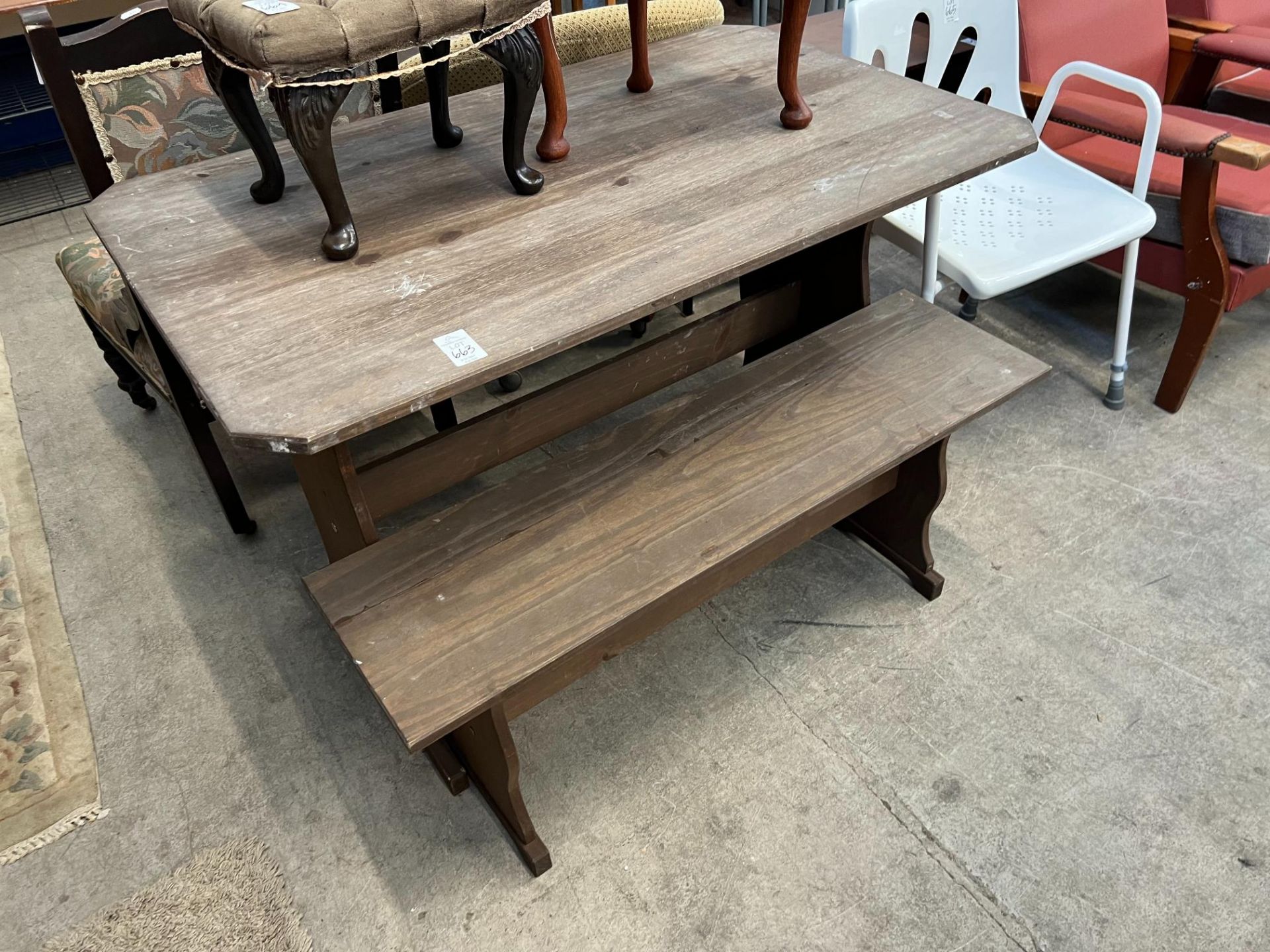 WOODEN TABLE AND BENCH