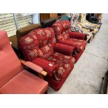 PAIR OF RED FLORAL FABRIC ARM CHAIRS (CLEAN)