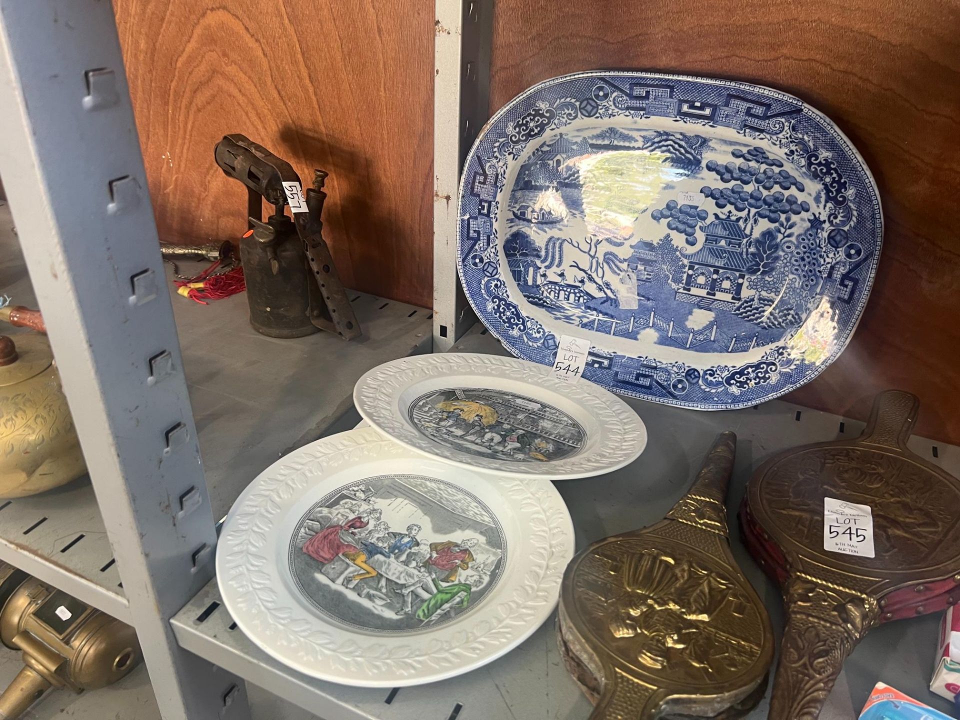 BLUE PLATTER PLATE & PAIR OF DICKENS PLATES