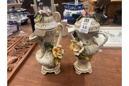 PAIR OF N STAMPED CAPODIMONTE FLORAL VASES