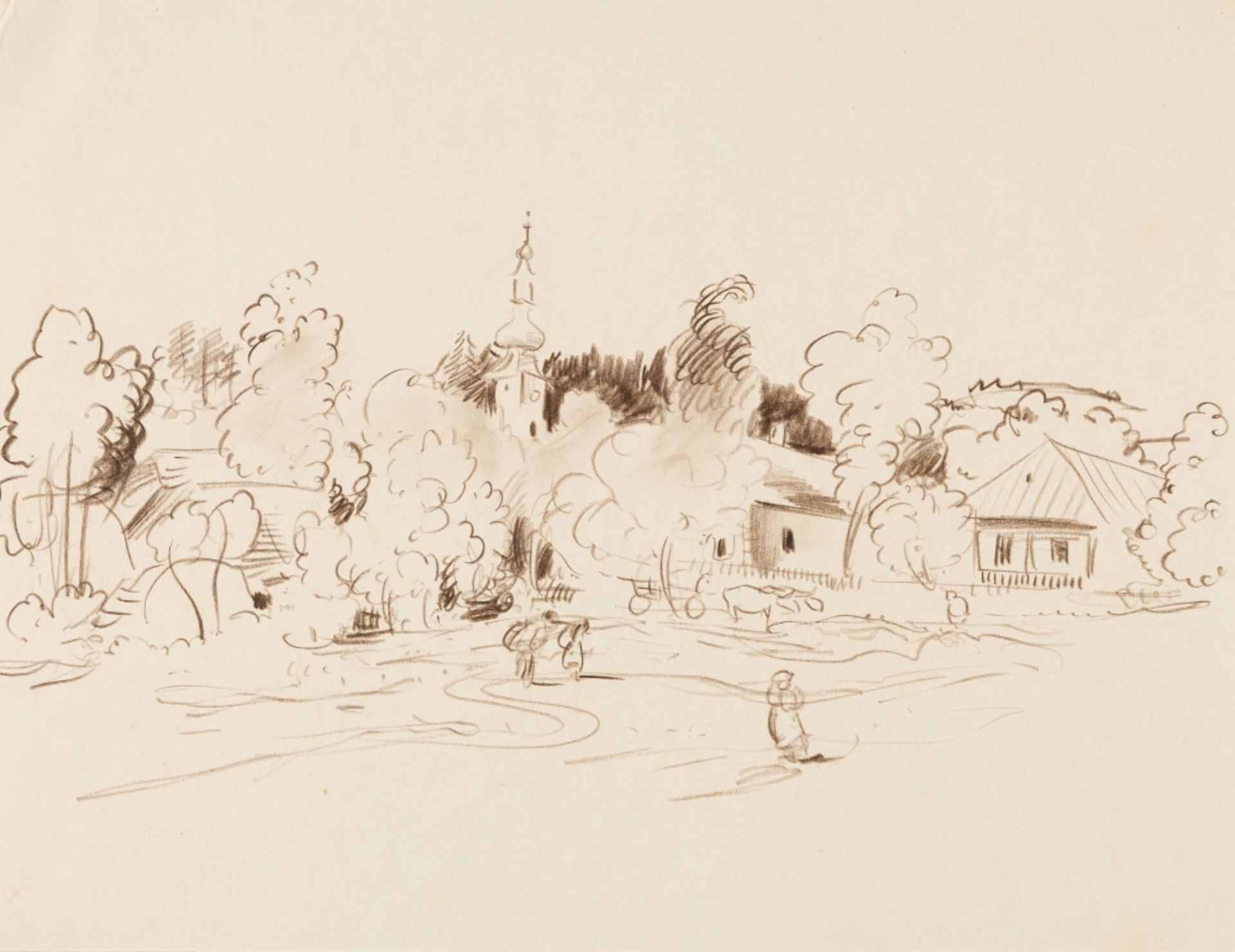 Mayer-Marton, Georg(1897 - 1960)Villagescapebrown charcoal on paper8,8 x 11,4 in