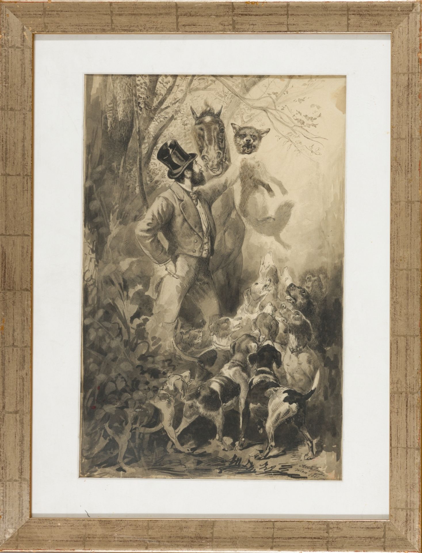 Wessely, Anton(1848-1908)Foxhunt, 1881ink on papersigned and dated lower right20,9 x 13 inframed - Image 2 of 4