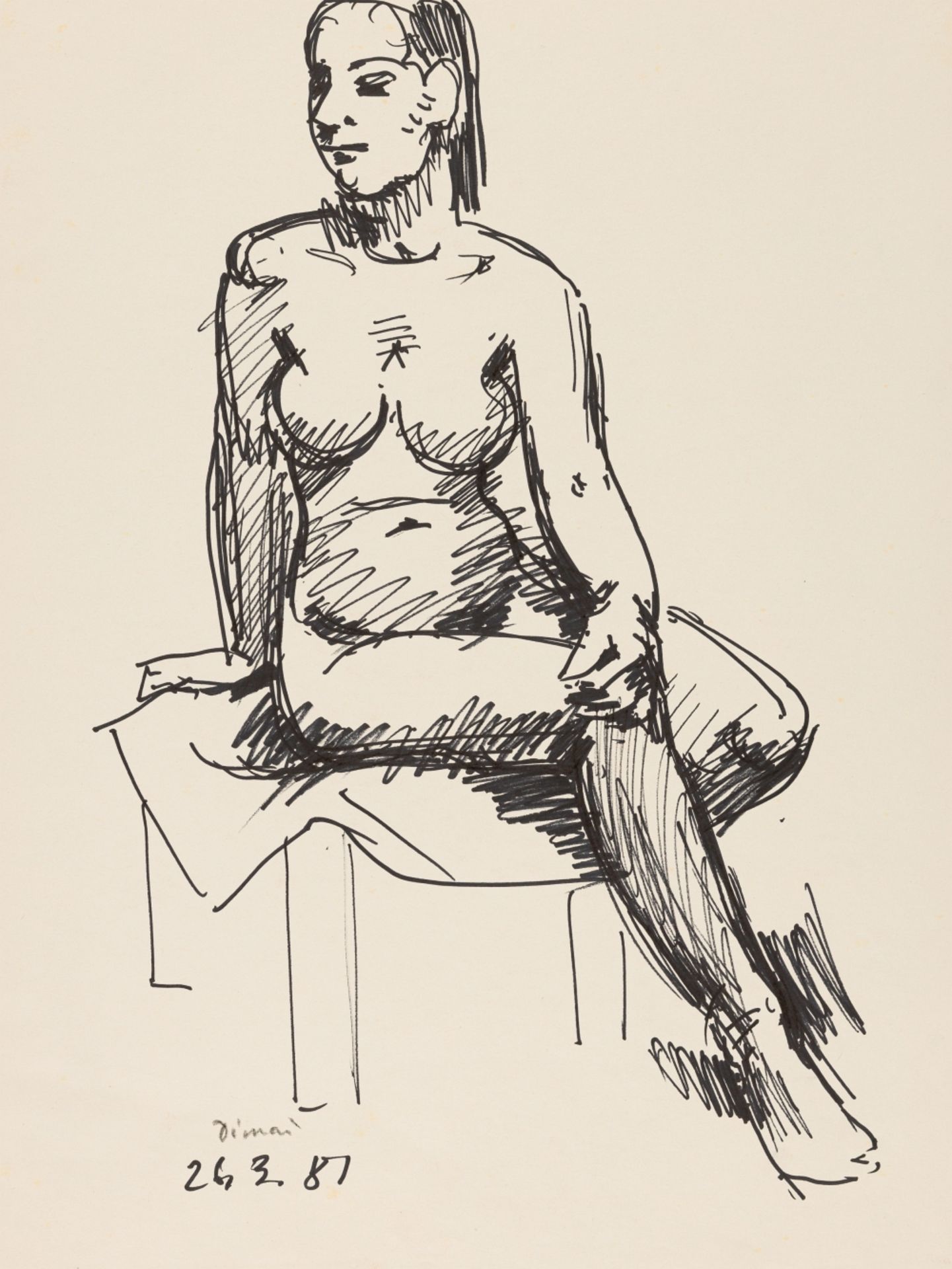 Dimai, Rudolf(1889-1986)Female Nude Sitting, 26.3.81ink on papersigned and dated lower left18,8 x