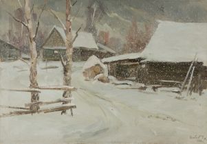 Gribow, P.M.Winter Village, 1991oil on canvassigned and dated lower right and verso27,8 x 39,4 in