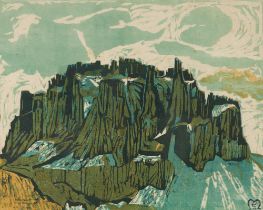 Mayrhuber, Sepp(1904-1989)O.H. Sella, Dolomites, 1968coloured woodcutsigned and dated lower right,