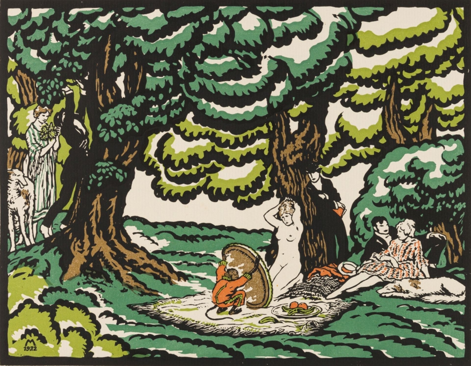 Michl, Ferdiand(1877-1951)A Beautiful Summer Day, 1922coloured woodcutmonogrammed and dated in the