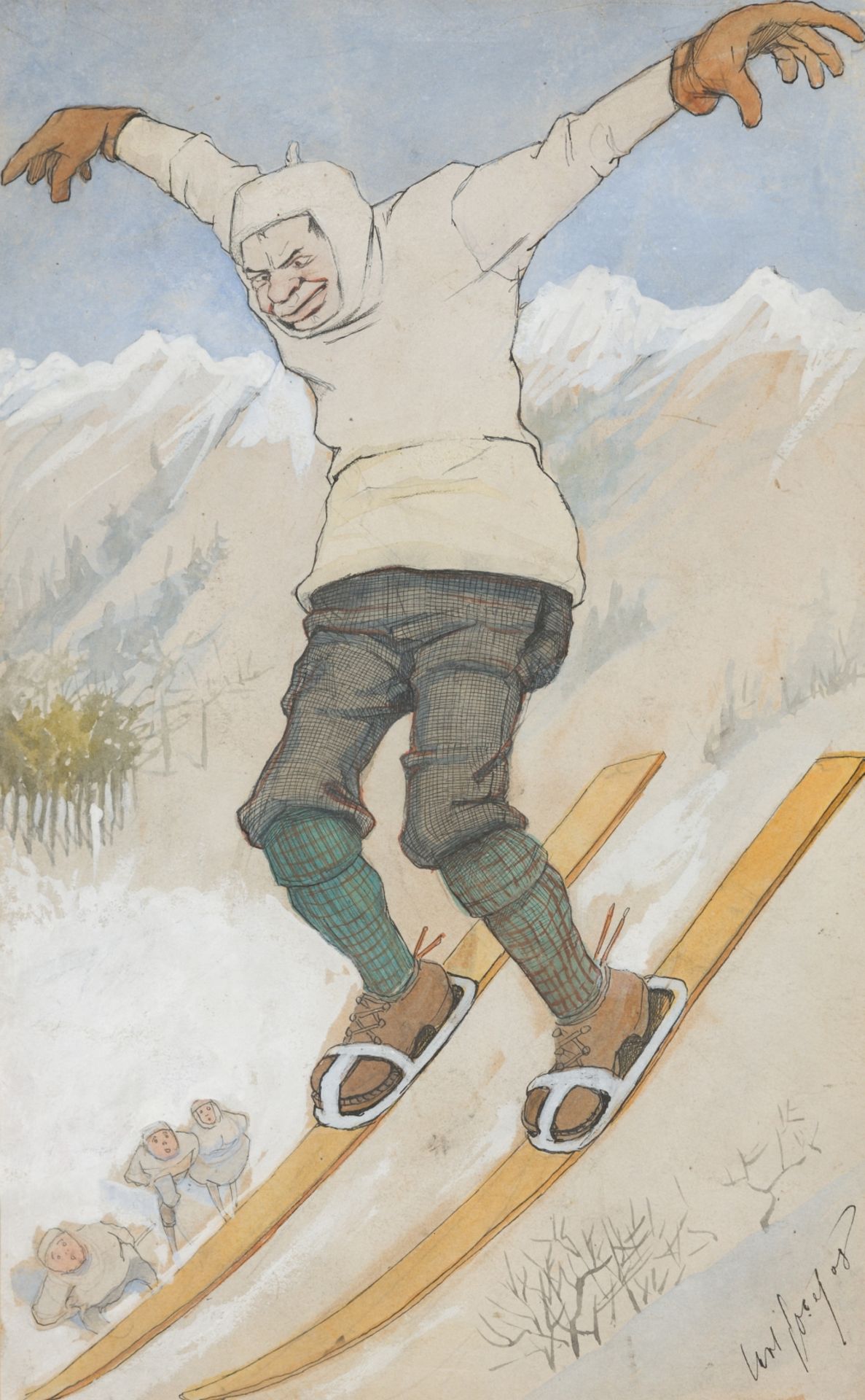 Pollak, Carl Josef(1877-1937)Ski Jumper (19)08ink and gouache on papersigned and dated lower