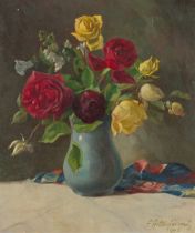 Antoniacomi, Fritz(1880-1975)Still Life with Roses, 1945oil on panelsigned and dated lower right17,2