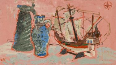 Monogrammist W.K.Still life with Sailing Ship and Jugsoil on canvasmonogrammed lower left15,2 x 26,6