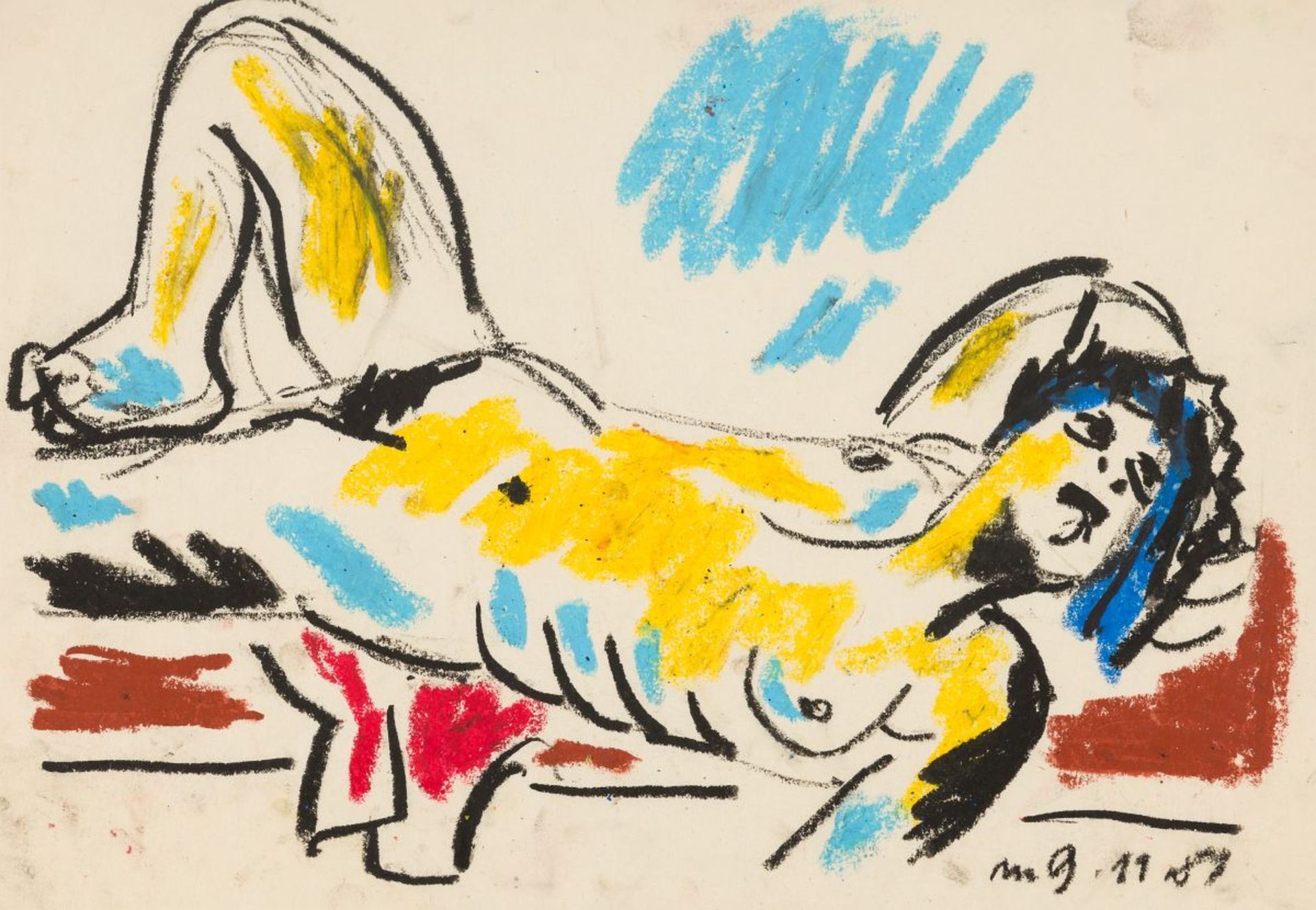 Mühl, Otto(1925 - 2013)Reclining Female Nude, 9.11.89oil pastel on papermonogrammed and dated