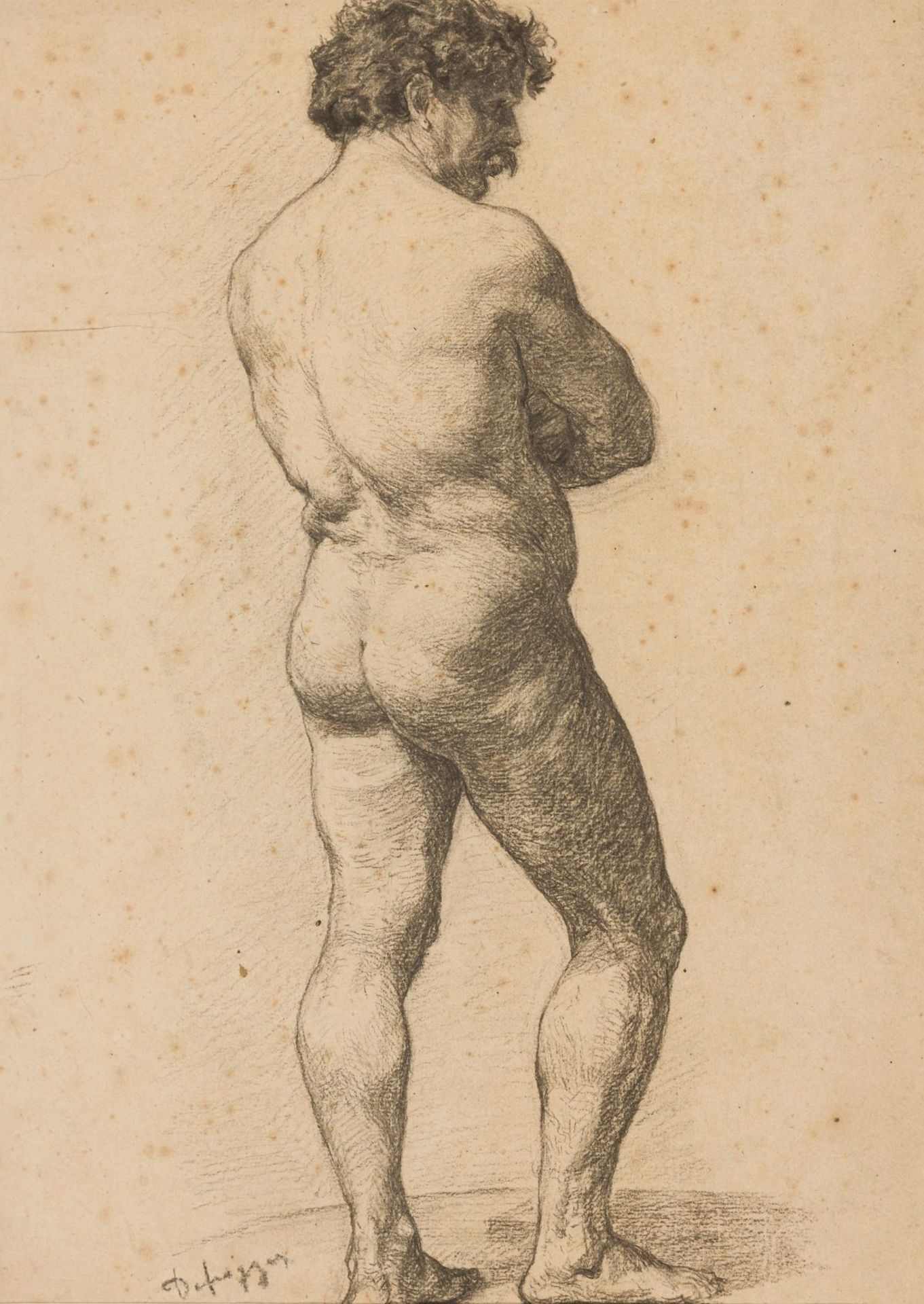 Defregger, Franz(1835 - 1921)Male Back Nudecharcoal on papersigned lower leftPassepartout cutout