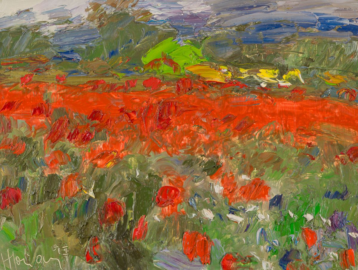 Haider, Hermann(*1938)Blooming Poppy Field, 1997oil on painting boardsigned and dated lower left12 x